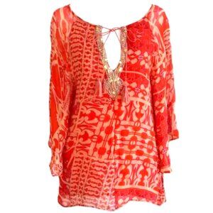 Sanctuary Boho Patchwork Embellished Kimono Sleeve Top, Size Medium‎